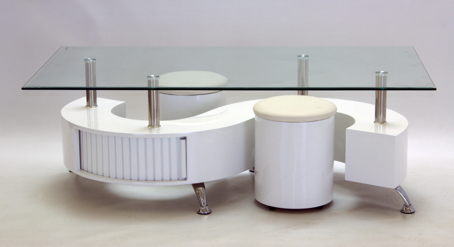 Boule White High Gloss Coffee Table with White Border Glass