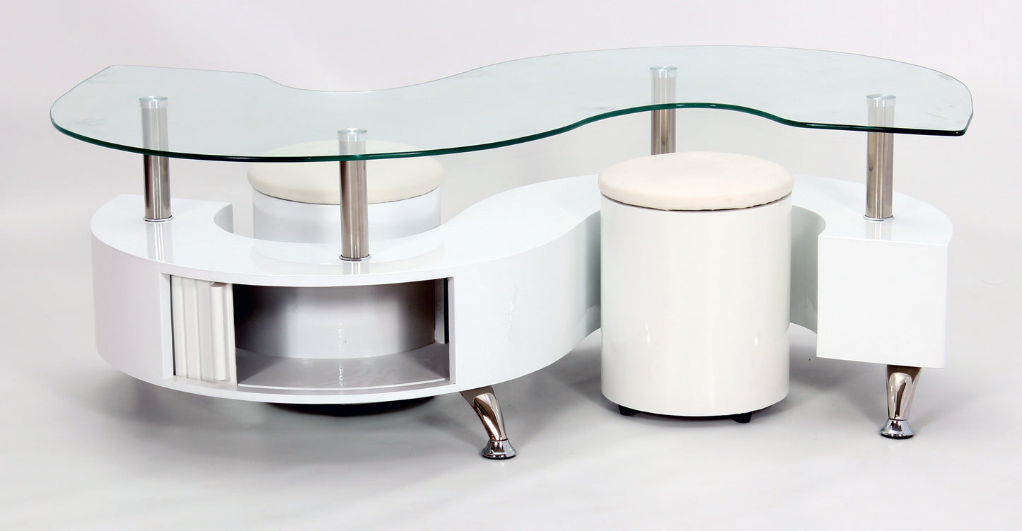 Krista White High Gloss Coffee Table with White Border