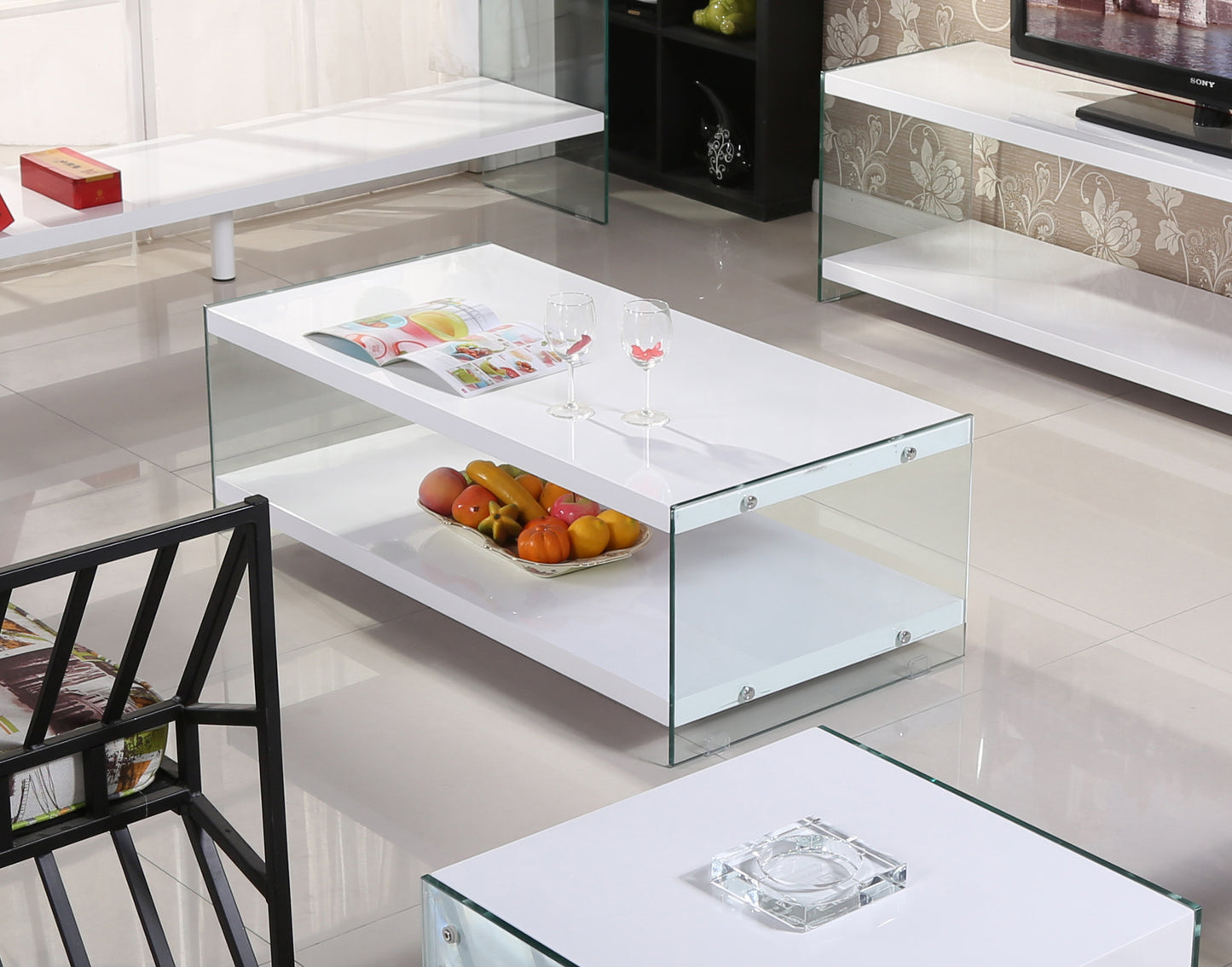 Marco White High Gloss & Glass Coffee Table
