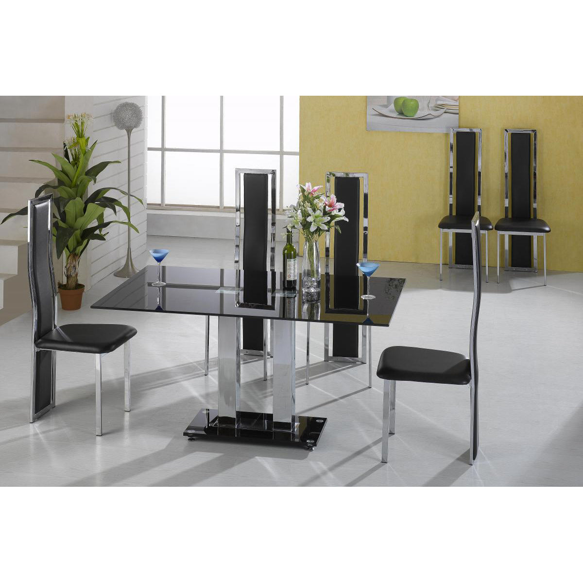 Trinity Large Dining Table Chrome & Black