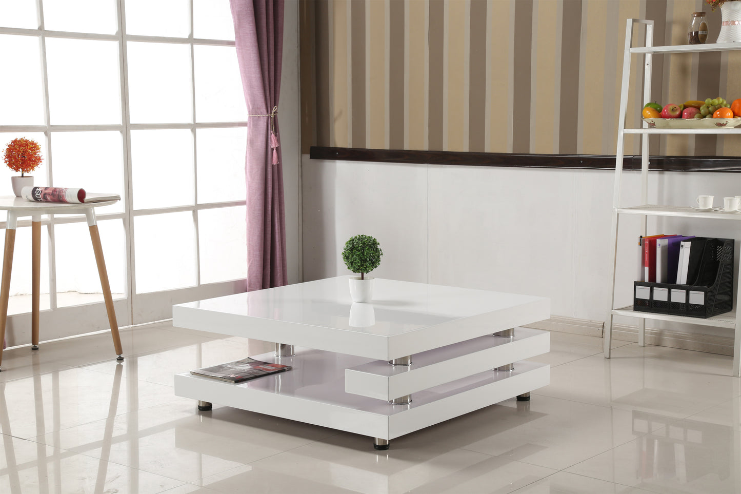 Borneo High Gloss Coffee Table White & Stainless Steel