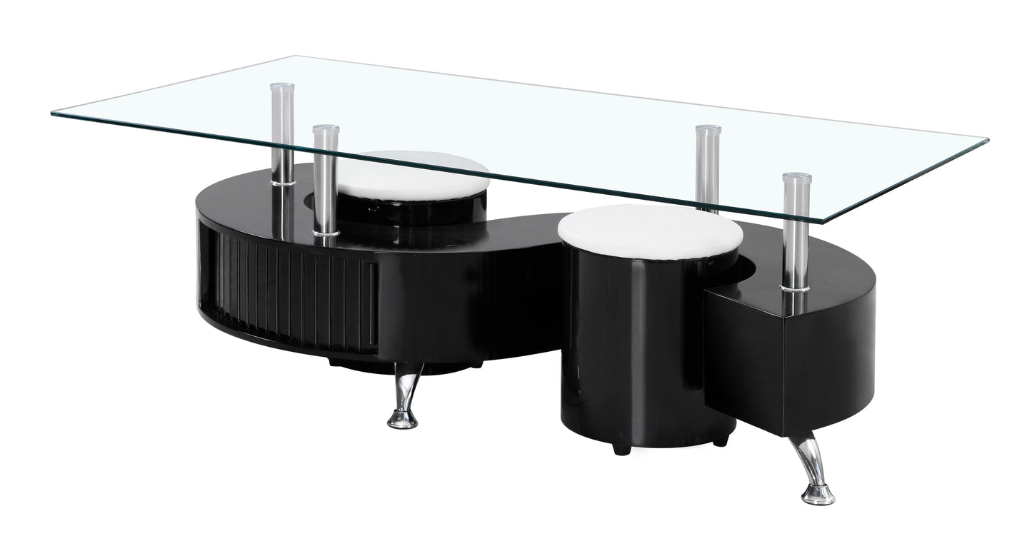 Boule Black High Gloss Coffee Table with Black Border Glass