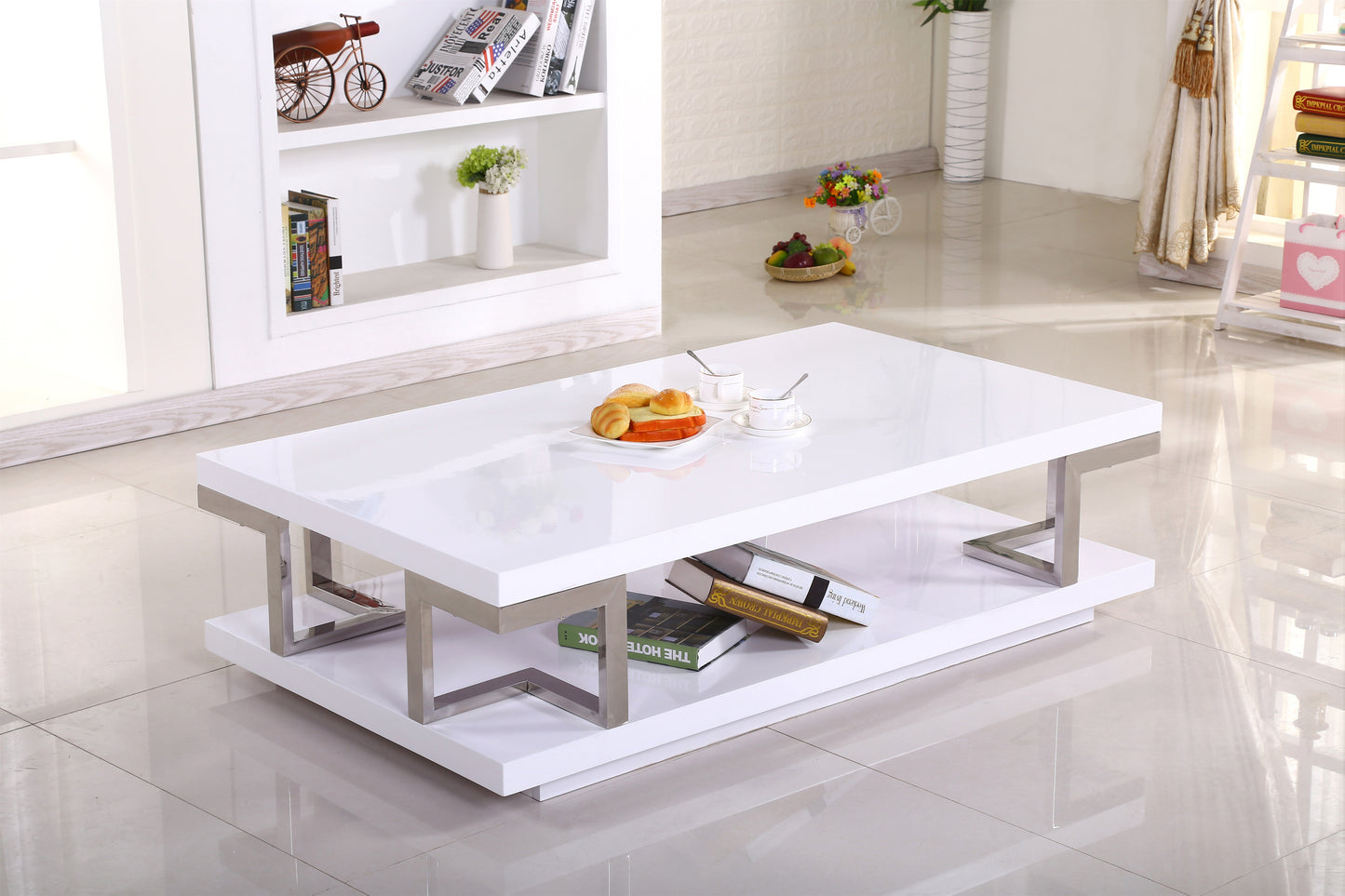 Celtic High Gloss Coffee Table White & Stainless Steel