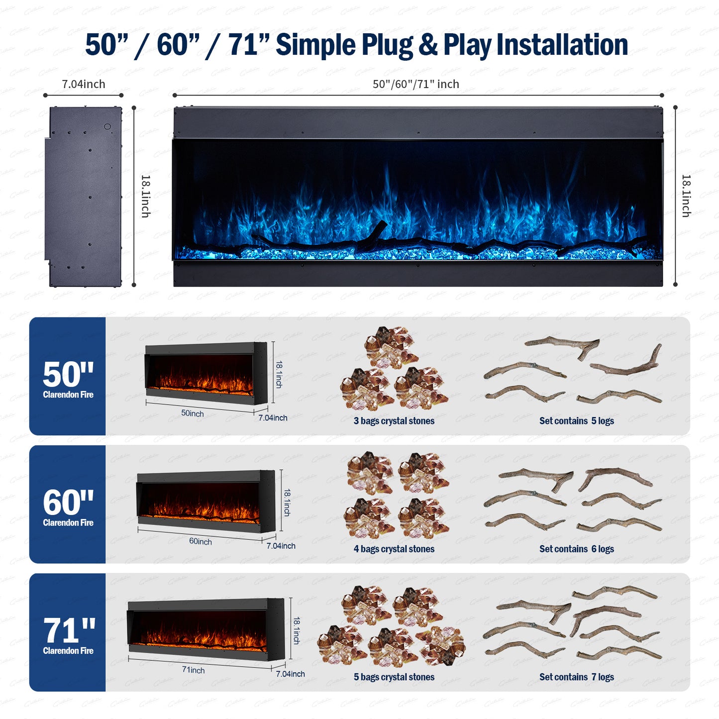 Clarendon Borderless Glass Fire – 50 inch