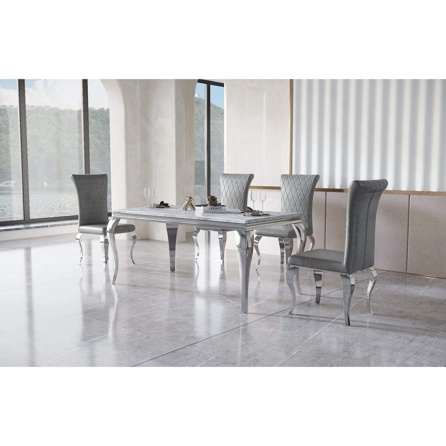 Grande PU Dining Chair Grey with Stainless Steel Legs (Set of 2)