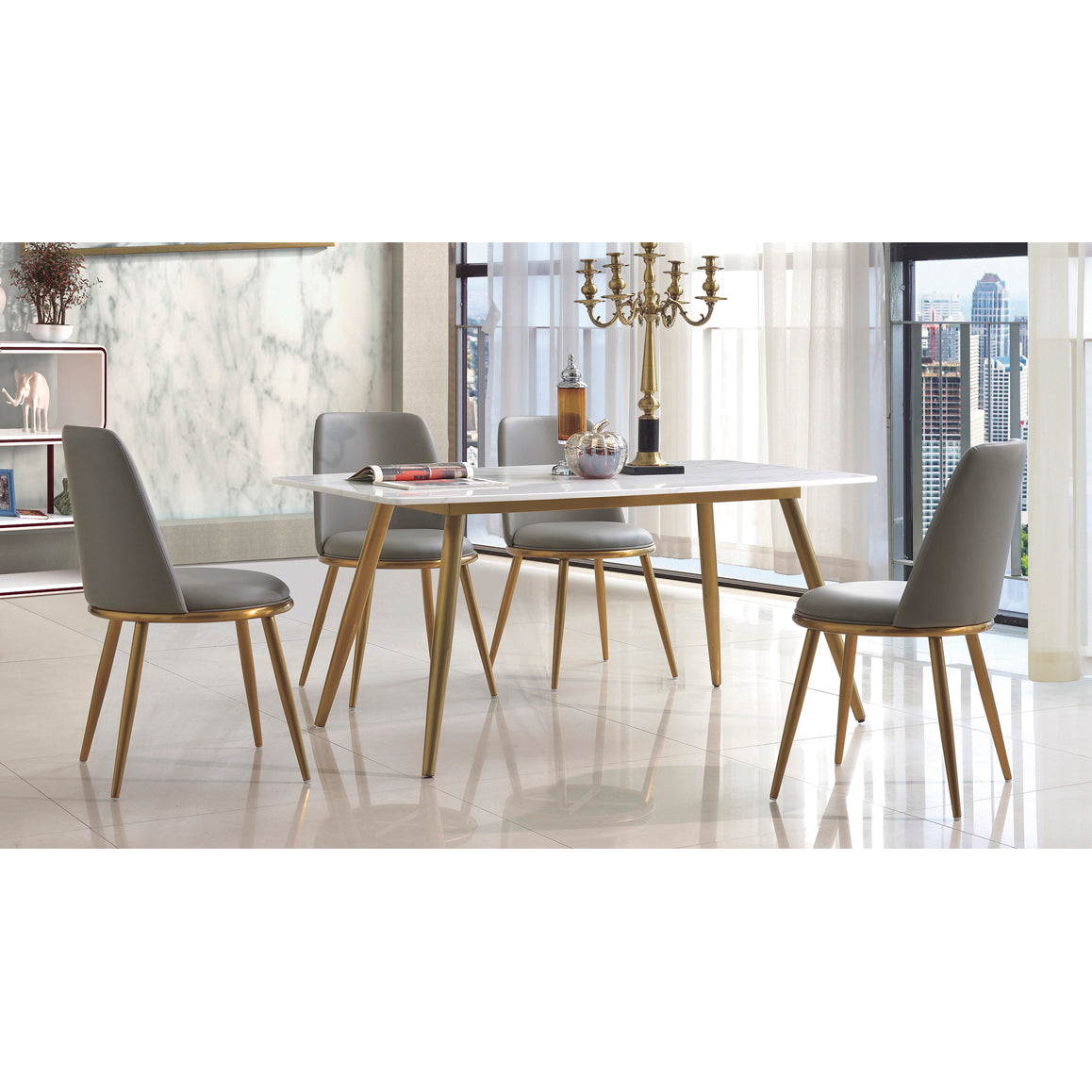 Namibia Fabric Dining Chair Stainless Steel Gold & Grey (Set of 2)