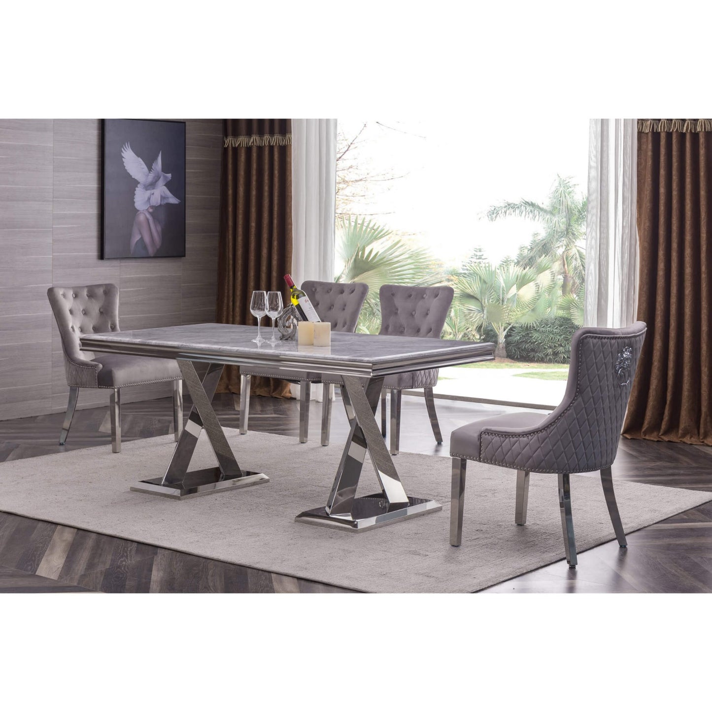 Plato Velvet Fabric Dining Chair Grey with Stainless Steel Legs (Set of 2)