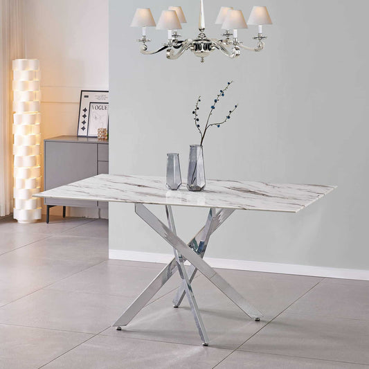 Scimitar Marble Dining Table with Silver Legs