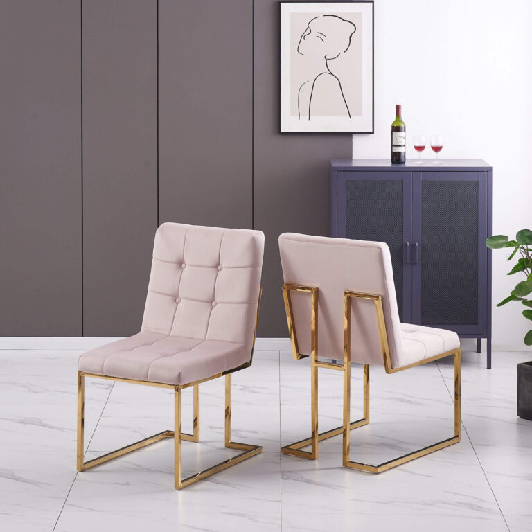 Spectra Velvet Fabric Dining Chair Beige & Gold (Set of 2)